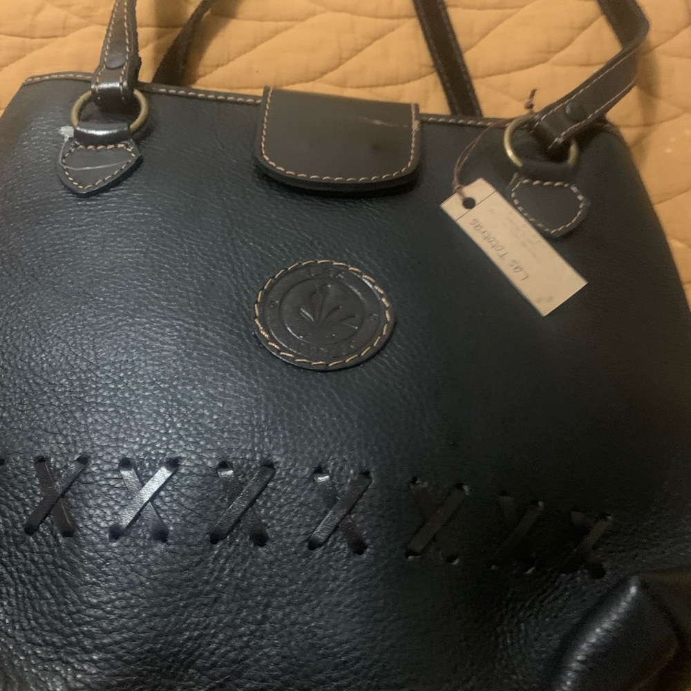 Black Leather Shoulder Bag with Embossed Logo